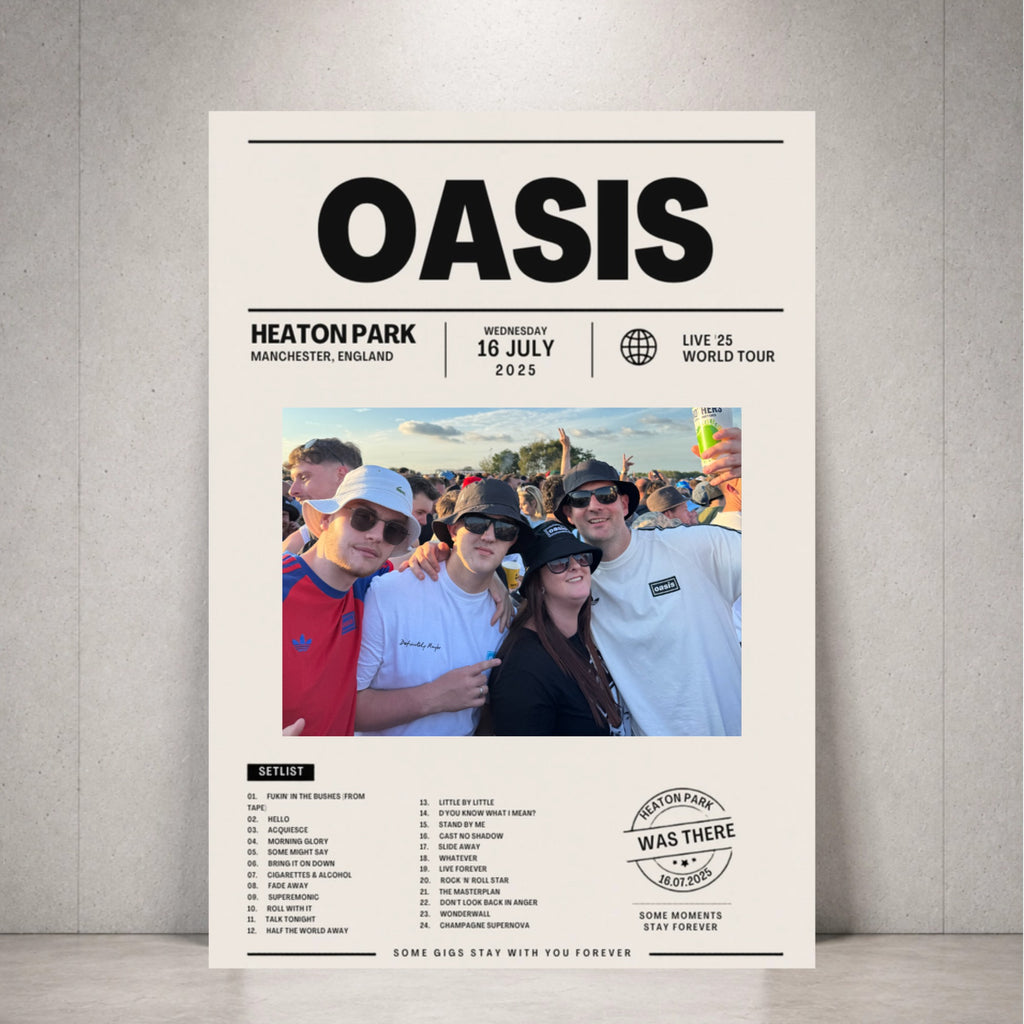 Personalised Oasis Heaton Park Setlist Selfie Poster