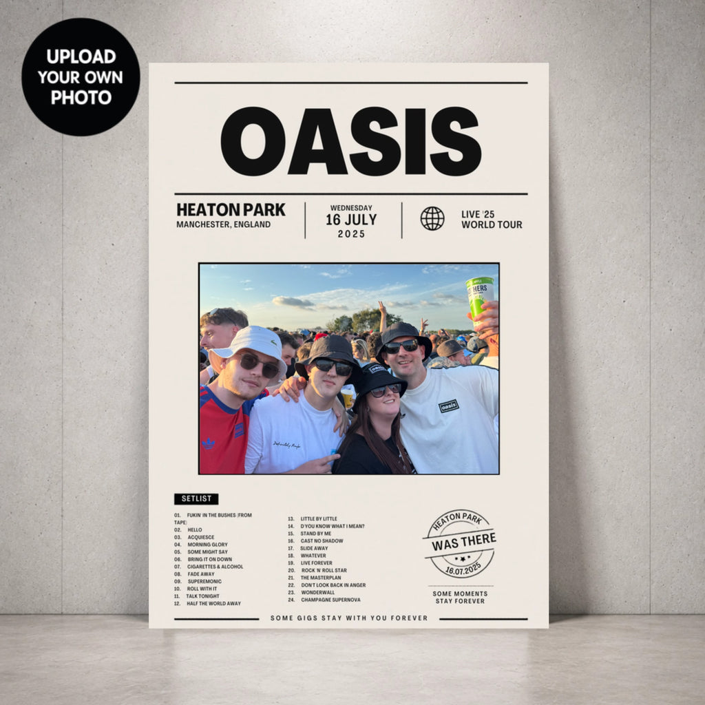 Oasis Heaton Park 16th July 2026 Setlist Poster